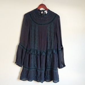 H&M Dress Goth Long Midi Lace Black